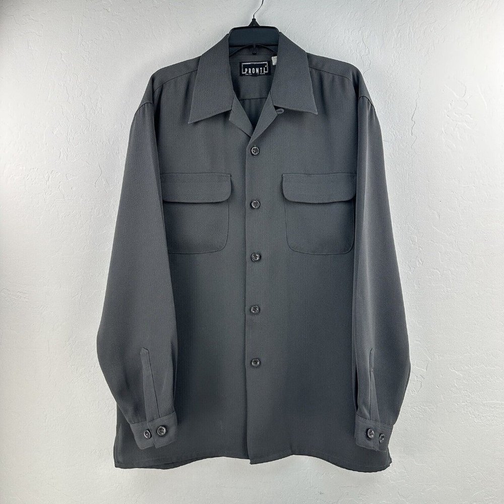 Vintage 80s PRONTI Shirt‎ Men L Gray Heavyweight Pockets Hipster Preppy